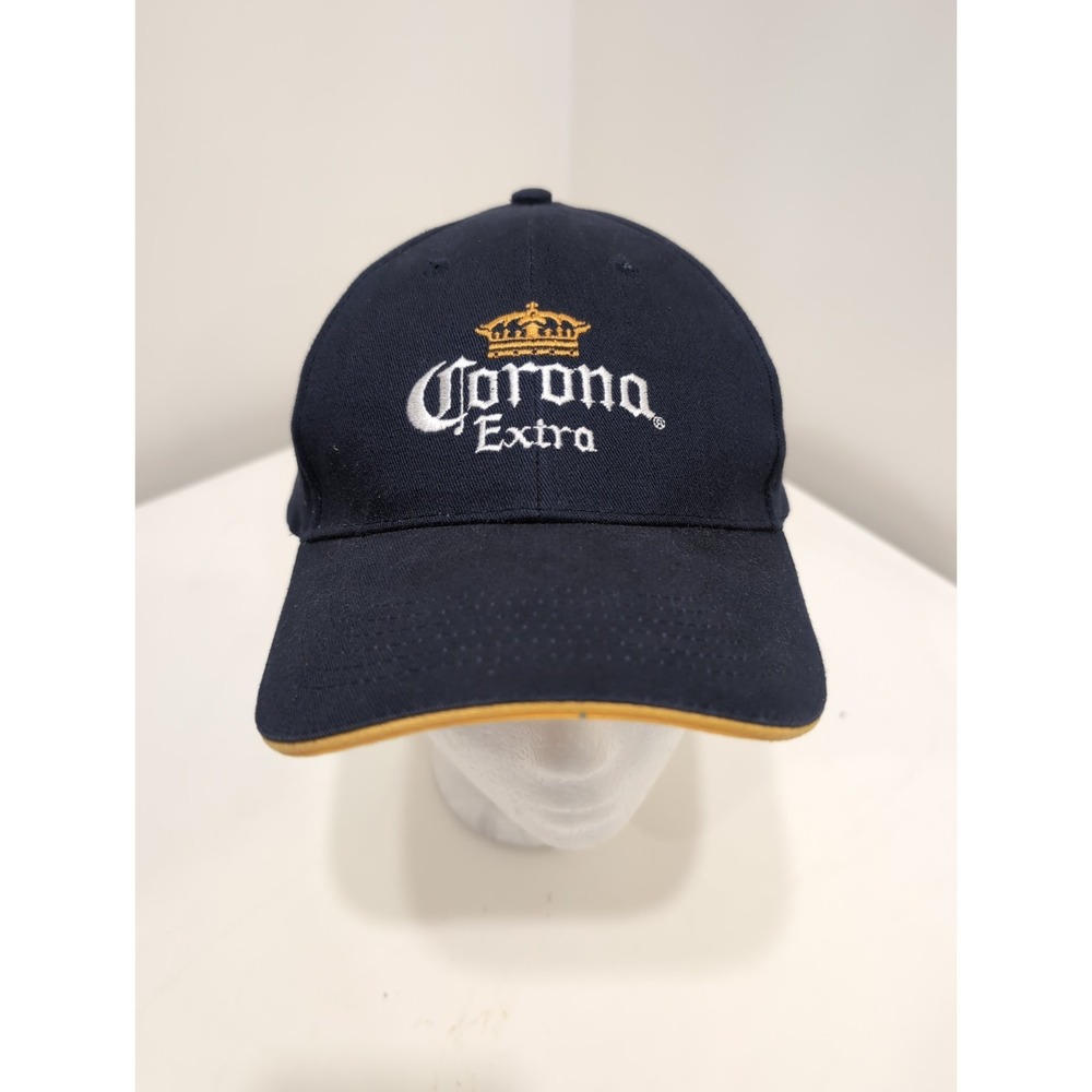 Corona Extra Hat Cap Strap Back Navy Blue Yellow Embroidered Beer Promo Mens Vtg